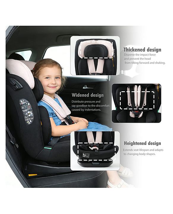 Babyhug Convertible Car Seat with ISOFIX & 360° Rotatable Seat - Black| R129 Certified| i-Size Compliant| Rear & Forward Facing| Newborn to 12 Years| Reclining Seat| Cushion Seat