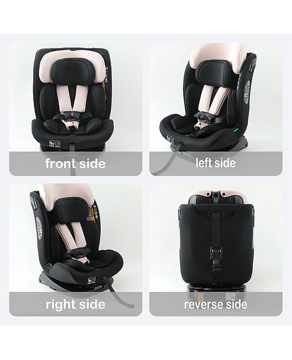 Babyhug Convertible Car Seat with ISOFIX & 360° Rotatable Seat - Black| R129 Certified| i-Size Compliant| Rear & Forward Facing| Newborn to 12 Years| Reclining Seat| Cushion Seat