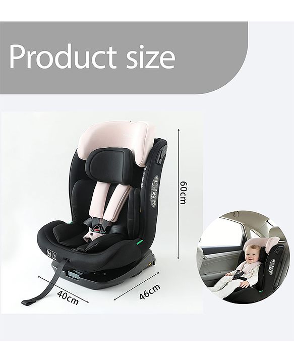Babyhug Convertible Car Seat with ISOFIX & 360° Rotatable Seat - Black| R129 Certified| i-Size Compliant| Rear & Forward Facing| Newborn to 12 Years| Reclining Seat| Cushion Seat