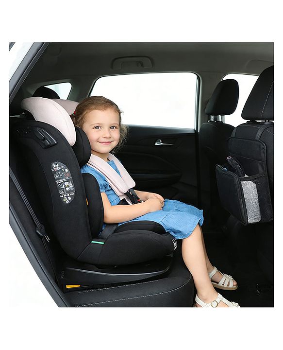 Babyhug Convertible Car Seat with ISOFIX & 360° Rotatable Seat - Black| R129 Certified| i-Size Compliant| Rear & Forward Facing| Newborn to 12 Years| Reclining Seat| Cushion Seat