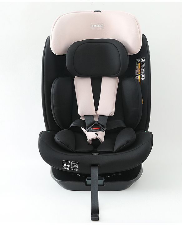 Babyhug Convertible Car Seat with ISOFIX & 360° Rotatable Seat - Black| R129 Certified| i-Size Compliant| Rear & Forward Facing| Newborn to 12 Years| Reclining Seat| Cushion Seat