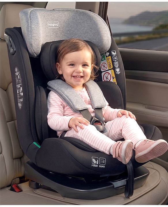 Babyhug Convertible Car Seat with ISOFIX & 360° Rotatable Seat - Black| R129 Certified| i-Size Compliant| Rear & Forward Facing| Newborn to 12 Years| Reclining Seat| Cushion Seat