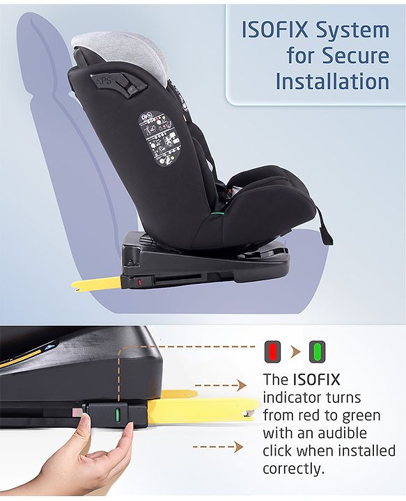 Babyhug Convertible Car Seat with ISOFIX & 360° Rotatable Seat - Black| R129 Certified| i-Size Compliant| Rear & Forward Facing| Newborn to 12 Years| Reclining Seat| Cushion Seat
