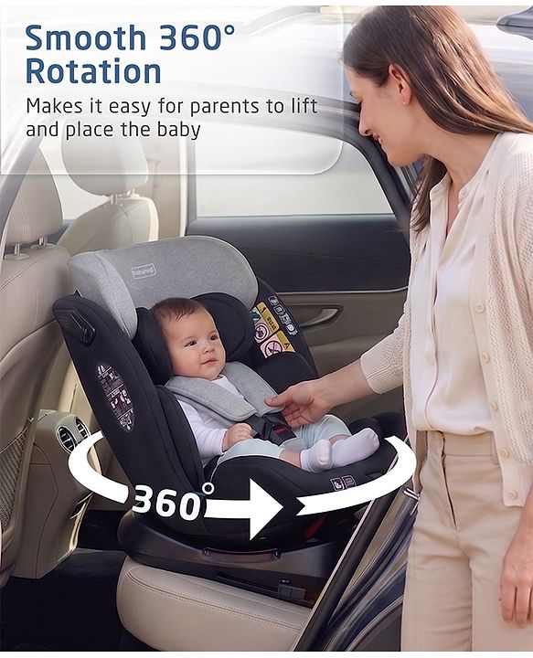 Babyhug Convertible Car Seat with ISOFIX & 360° Rotatable Seat - Black| R129 Certified| i-Size Compliant| Rear & Forward Facing| Newborn to 12 Years| Reclining Seat| Cushion Seat
