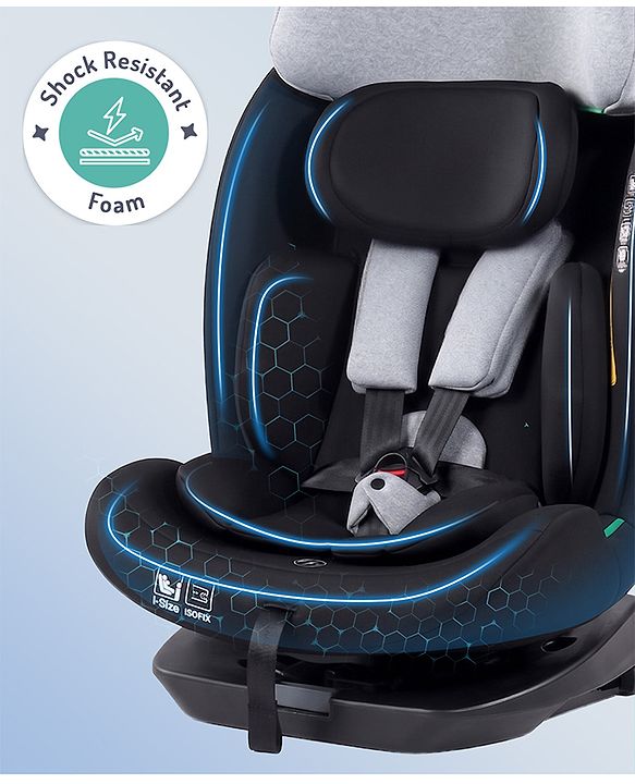Babyhug Convertible Car Seat with ISOFIX & 360° Rotatable Seat - Black| R129 Certified| i-Size Compliant| Rear & Forward Facing| Newborn to 12 Years| Reclining Seat| Cushion Seat