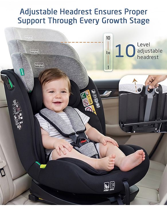 Babyhug Convertible Car Seat with ISOFIX & 360° Rotatable Seat - Black| R129 Certified| i-Size Compliant| Rear & Forward Facing| Newborn to 12 Years| Reclining Seat| Cushion Seat