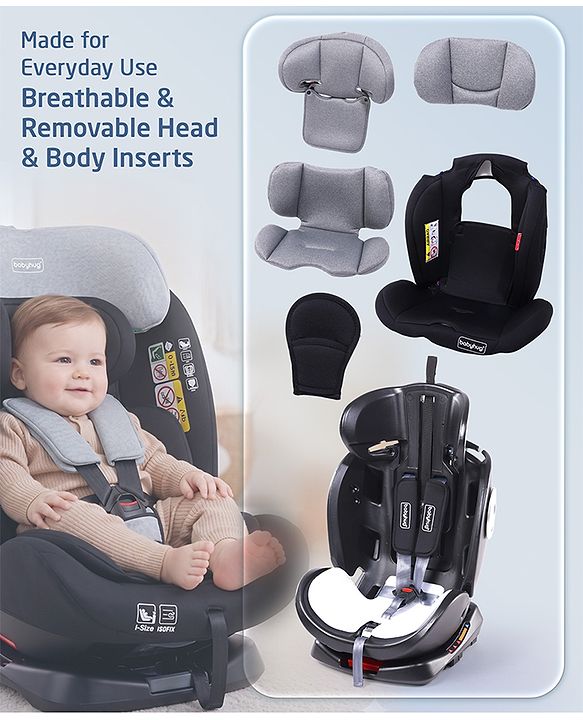 Babyhug Convertible Car Seat with ISOFIX & 360° Rotatable Seat - Black| R129 Certified| i-Size Compliant| Rear & Forward Facing| Newborn to 12 Years| Reclining Seat| Cushion Seat