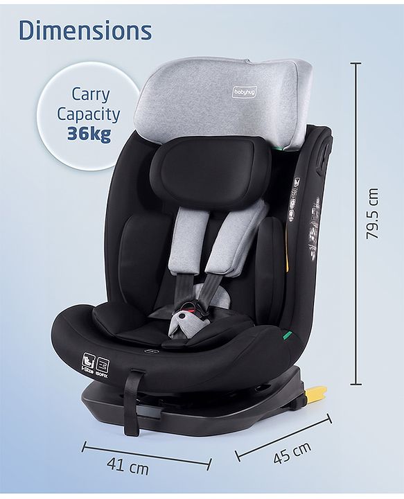 Babyhug Convertible Car Seat with ISOFIX & 360° Rotatable Seat - Black| R129 Certified| i-Size Compliant| Rear & Forward Facing| Newborn to 12 Years| Reclining Seat| Cushion Seat