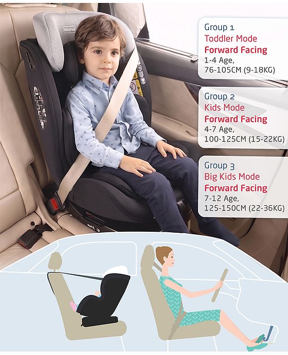 Babyhug Convertible Car Seat with ISOFIX & 360° Rotatable Seat - Black| R129 Certified| i-Size Compliant| Rear & Forward Facing| Newborn to 12 Years| Reclining Seat| Cushion Seat