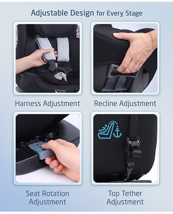 Babyhug Convertible Car Seat with ISOFIX & 360° Rotatable Seat - Black| R129 Certified| i-Size Compliant| Rear & Forward Facing| Newborn to 12 Years| Reclining Seat| Cushion Seat
