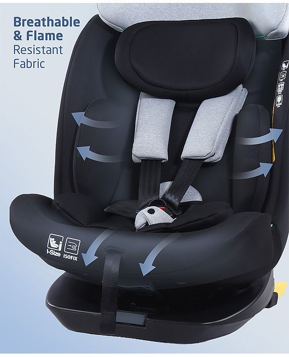 Babyhug Convertible Car Seat with ISOFIX & 360° Rotatable Seat - Black| R129 Certified| i-Size Compliant| Rear & Forward Facing| Newborn to 12 Years| Reclining Seat| Cushion Seat