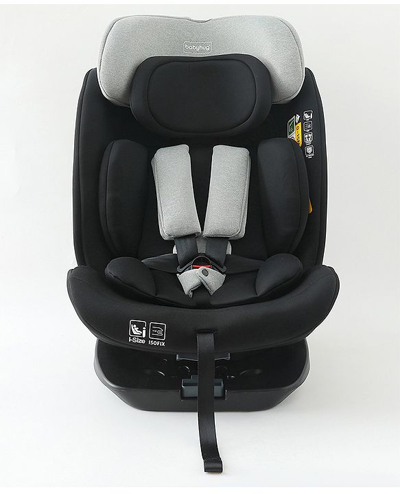 Babyhug Convertible Car Seat with ISOFIX & 360° Rotatable Seat - Black| R129 Certified| i-Size Compliant| Rear & Forward Facing| Newborn to 12 Years| Reclining Seat| Cushion Seat