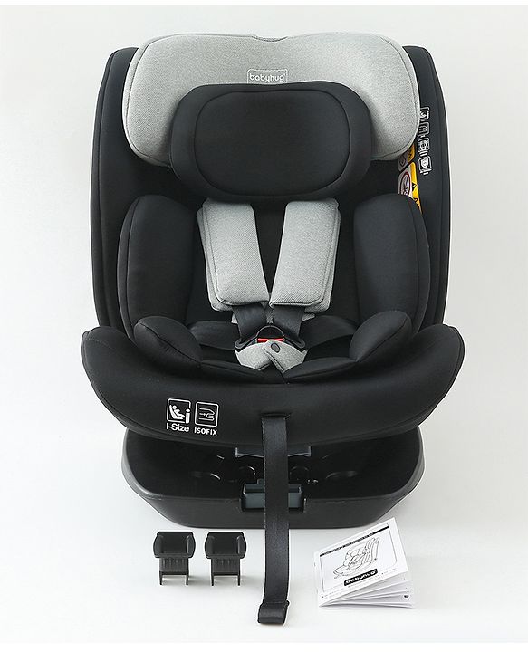 Babyhug Convertible Car Seat with ISOFIX & 360° Rotatable Seat - Black| R129 Certified| i-Size Compliant| Rear & Forward Facing| Newborn to 12 Years| Reclining Seat| Cushion Seat
