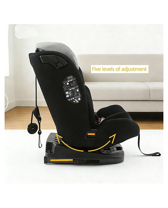 Babyhug Convertible Car Seat with ISOFIX & 360° Rotatable Seat - Black| R129 Certified| i-Size Compliant| Rear & Forward Facing| Newborn to 12 Years| Reclining Seat| Cushion Seat