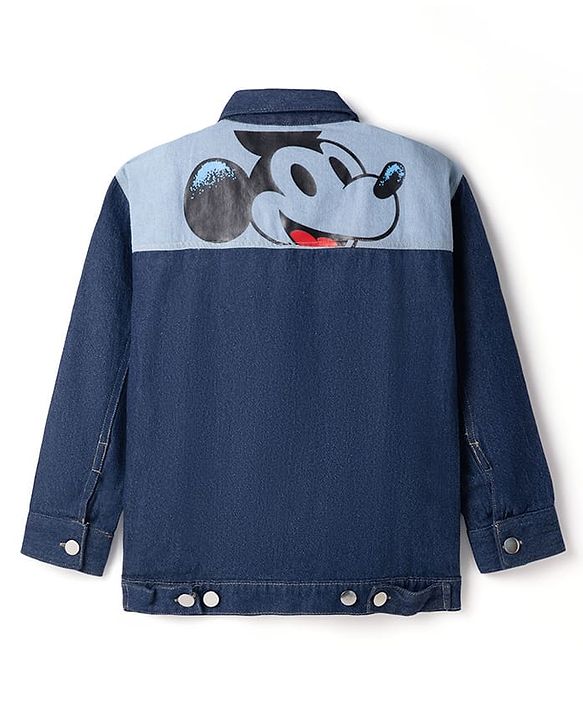 Pine Kids Disney Denim Woven Full Sleeves Jacket With Mickey Mouse Graphics - Navy Blue
