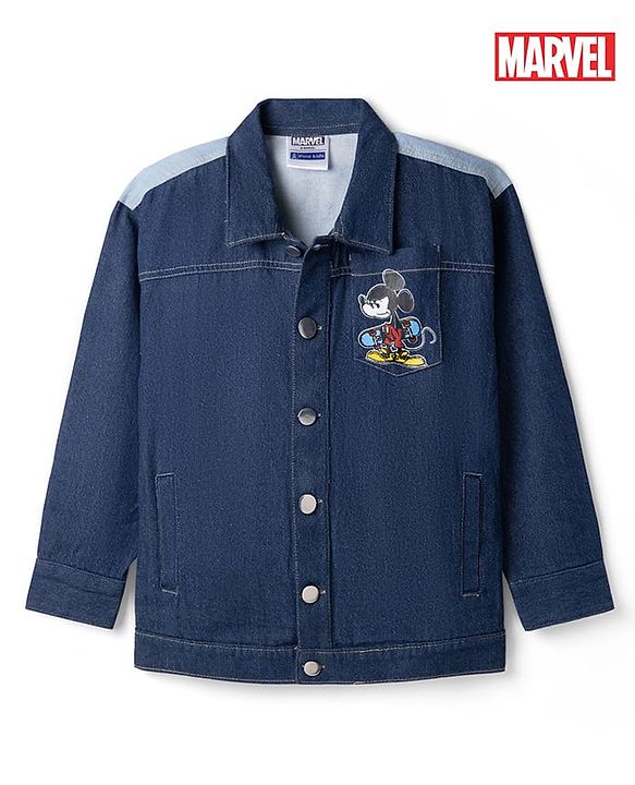 Pine Kids Disney Denim Woven Full Sleeves Jacket With Mickey Mouse Graphics - Navy Blue