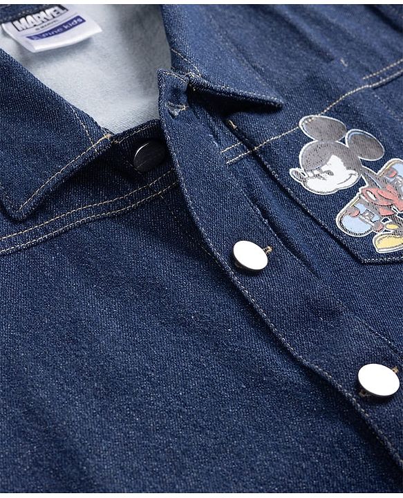 Pine Kids Disney Denim Woven Full Sleeves Jacket With Mickey Mouse Graphics - Navy Blue