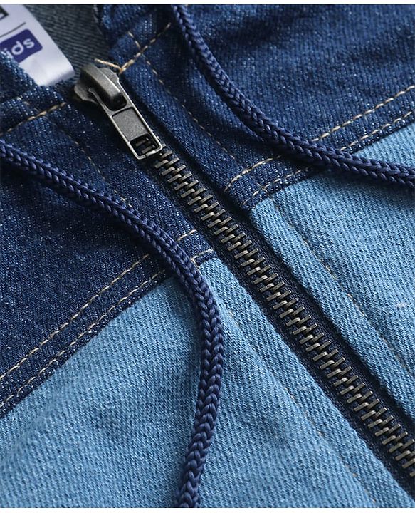 Pine Kids Denim Knit Full Sleeves Cut & Sew Hooded Jacket with Spider Man Graphics & Kangaroo Pockets -Blue