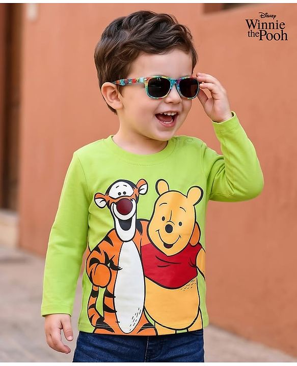 Babyhug Disney Single Jersey Knit Full Sleeves T-Shirt with Winnie & Friends Graphic - Limegreen