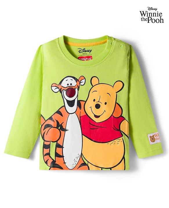 Babyhug Disney Single Jersey Knit Full Sleeves T-Shirt with Winnie & Friends Graphic - Limegreen