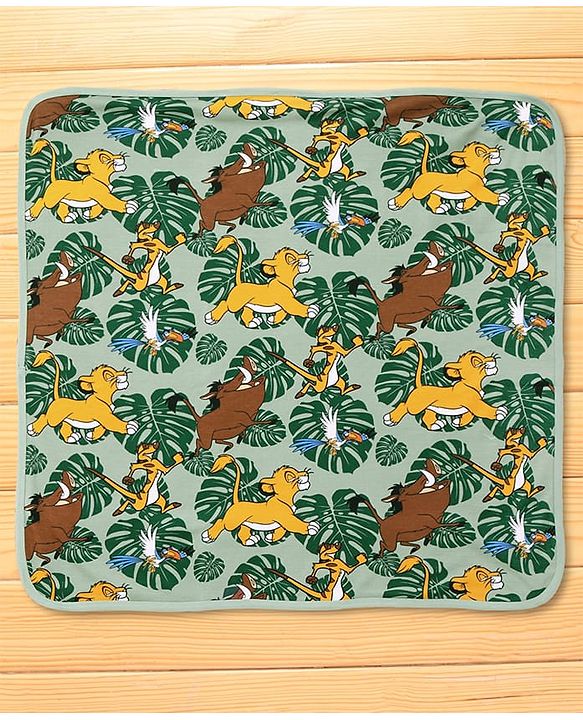 Babyhug Disney Interlock Knit Towel with Lion King Print L 76.2 x B 101.6 cm - Green