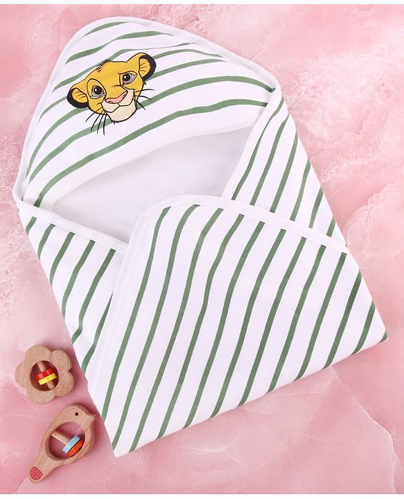 Babyhug Disney Interlock Knit Hooded Wrapper With Tiger Print L 76.2 X B 101.6 cm - White