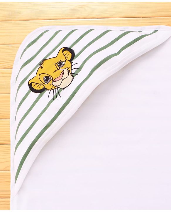 Babyhug Disney Interlock Knit Hooded Wrapper With Tiger Print L 76.2 X B 101.6 cm - White