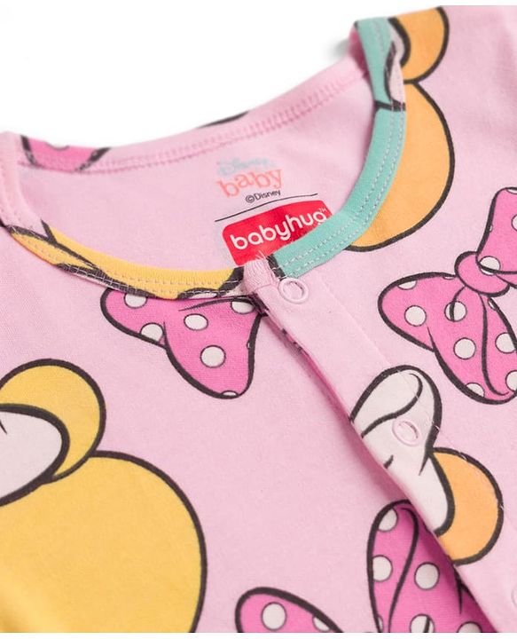 Babyhug Disney Interlock Knit Full Sleeves Sleepsuits With Minnie Mouse Graphics Pack Of 2 - Yellow & Pink