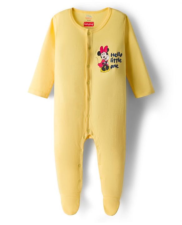 Babyhug Disney Interlock Knit Full Sleeves Sleepsuits With Minnie Mouse Graphics Pack Of 2 - Yellow & Pink
