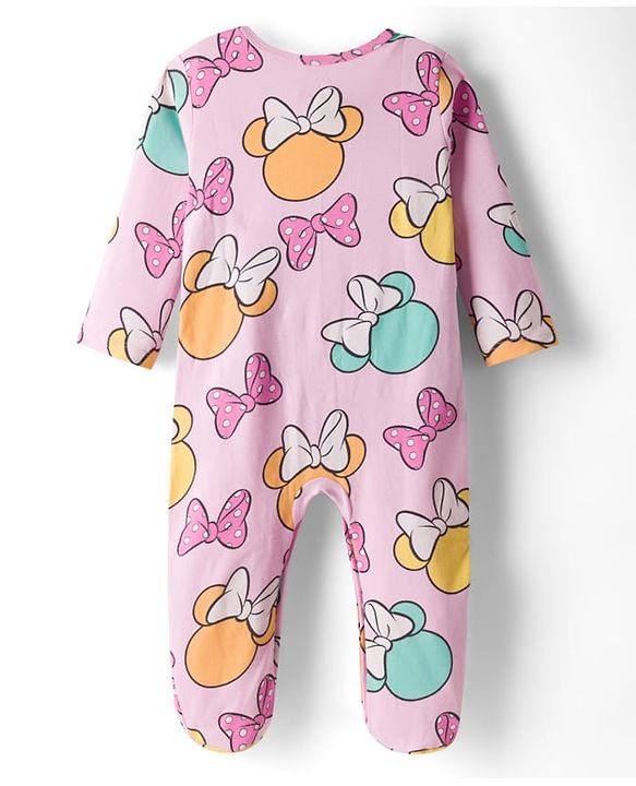 Babyhug Disney Interlock Knit Full Sleeves Sleepsuits With Minnie Mouse Graphics Pack Of 2 - Yellow & Pink