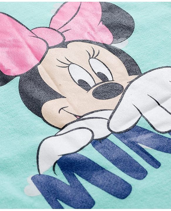 Babyhug Disney Interlock Knit Full Sleeves Romper with Minnie Mouse Graphics - Light Blue