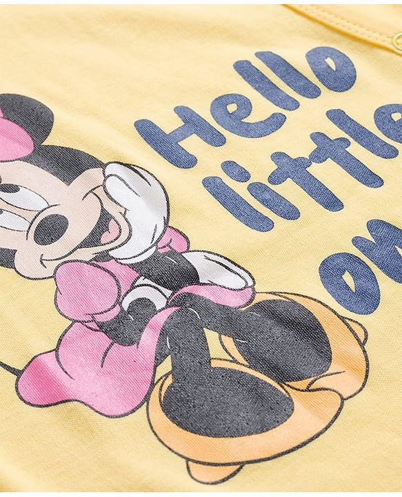 Babyhug Disney Interlock Knit Full Sleeves Romper with Minnie Mouse Graphics - Yellow