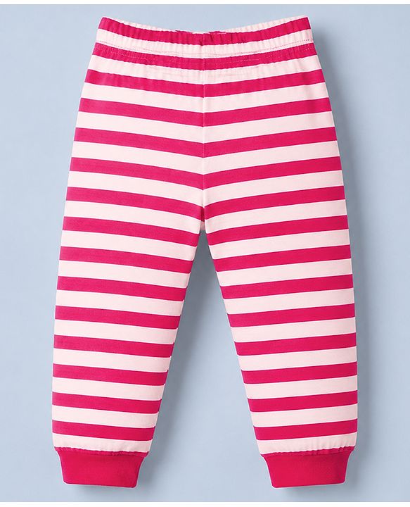 Babyhug Disney Single Jersey Knit Full Sleeves T-Shirt & Striped Pyjama Night Suit with Dalmatians Graphics - Red