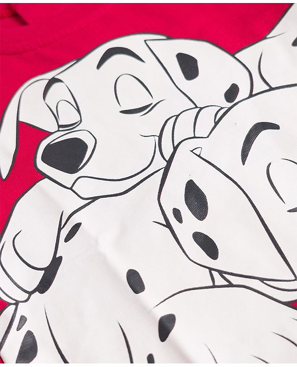 Babyhug Disney Single Jersey Knit Full Sleeves T-Shirt & Striped Pyjama Night Suit with Dalmatians Graphics - Red