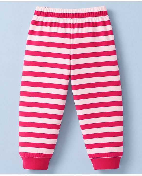 Babyhug Disney Single Jersey Knit Full Sleeves T-Shirt & Striped Pyjama Night Suit with Dalmatians Graphics - Red