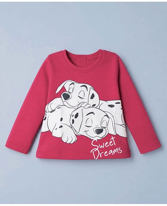 Babyhug Disney Single Jersey Knit Full Sleeves T-Shirt & Striped Pyjama Night Suit with Dalmatians Graphics - Red
