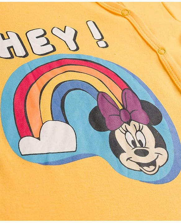 Babyhug Disney Interlock Knit Full Sleeves Romper with Minnie Mouse Graphics - Yellow