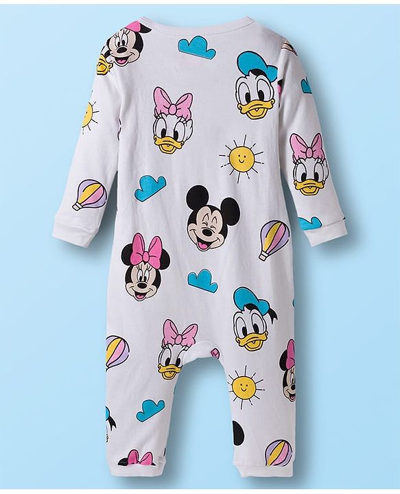 Babyhug Disney Interlock Knit Full Sleeves Romper with Minnie Mouse Print - White