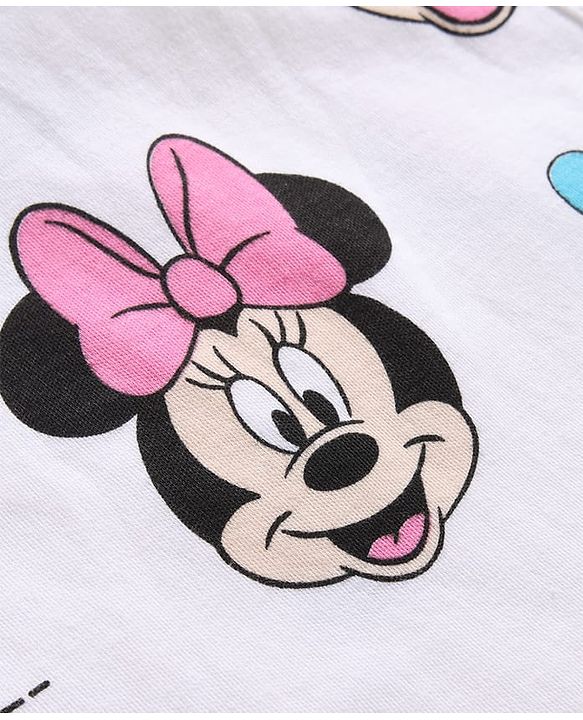 Babyhug Disney Interlock Knit Full Sleeves Romper with Minnie Mouse Print - White