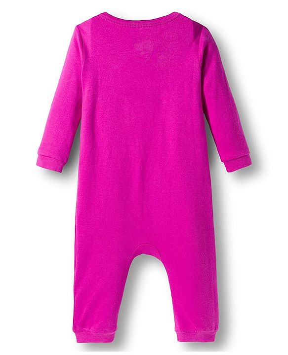 Babyhug Disney Interlock Knit Full Sleeves Romper with Minnie Mouse Graphics - Fuchsia