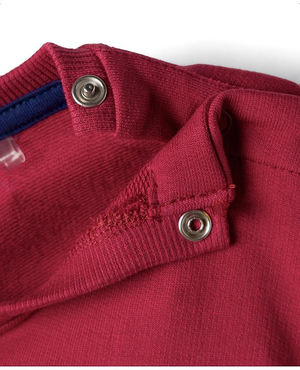 Babyhug Terry Knit Full Sleeves T-Shirt & Lounge Pant Set With Teddy Bear Print - Red & Blue