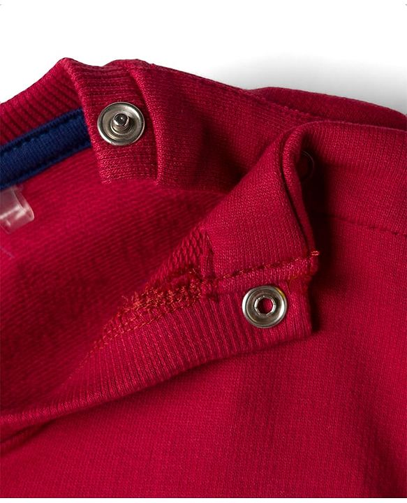 Babyhug Terry Knit Full Sleeves T-Shirt & Lounge Pant Set With Teddy Bear Print - Red & Blue