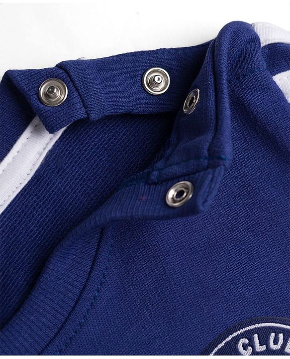 Babyhug Terry Knit Full Sleeves T-Shirt & Lounge Pant Set With Teddy Bear Badge - Navy Blue & Brown