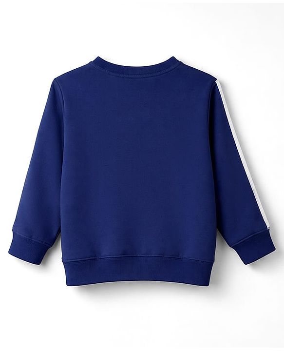 Babyhug Terry Knit Full Sleeves T-Shirt & Lounge Pant Set With Teddy Bear Badge - Navy Blue & Brown