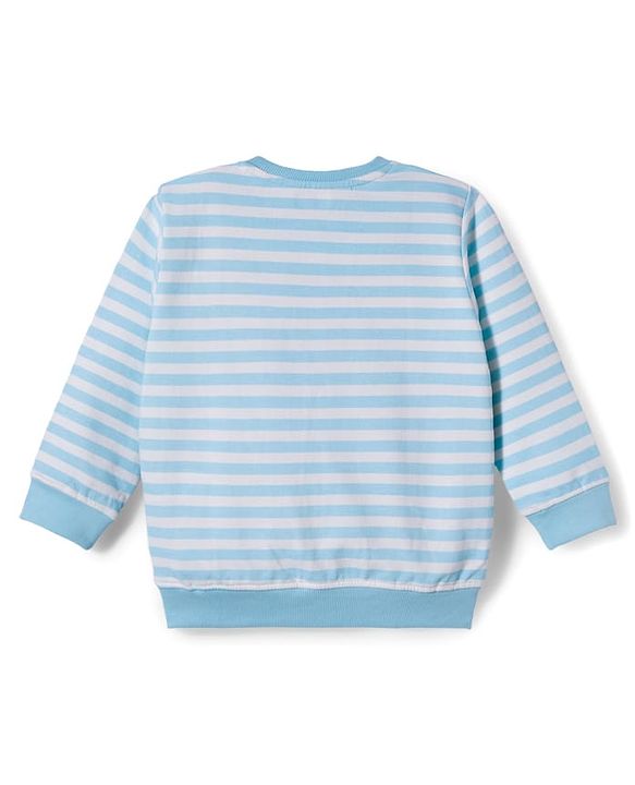 Babyhug Single Jersey Knit Full Sleeves T-Shirt & Lounge Pant Set with Animal Print & Stripes - Light Blue