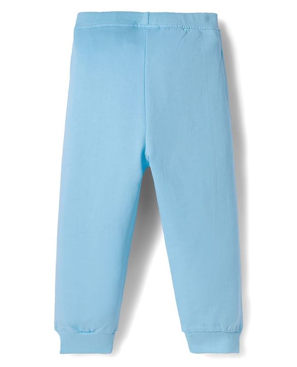 Babyhug Single Jersey Knit Full Sleeves T-Shirt & Lounge Pant Set with Animal Print & Stripes - Light Blue
