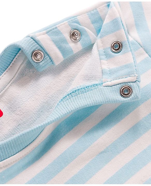 Babyhug Single Jersey Knit Full Sleeves T-Shirt & Lounge Pant Set with Animal Print & Stripes - Light Blue