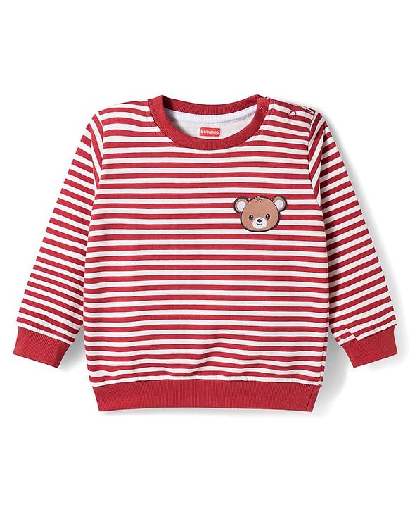 Babyhug Single Jersey Knit Full Sleeves Striped T-Shirt & Lounge Pant - Maroon