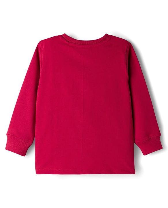 Babyhug Single Jersey Knit Full Sleeves Text Printed T-Shirt & Lounge Pant with Kangaroo Pockets - Red & Blue