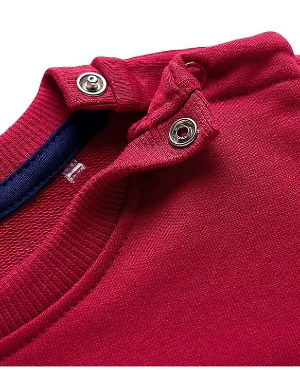 Babyhug Single Jersey Knit Full Sleeves Text Printed T-Shirt & Lounge Pant with Kangaroo Pockets - Red & Blue